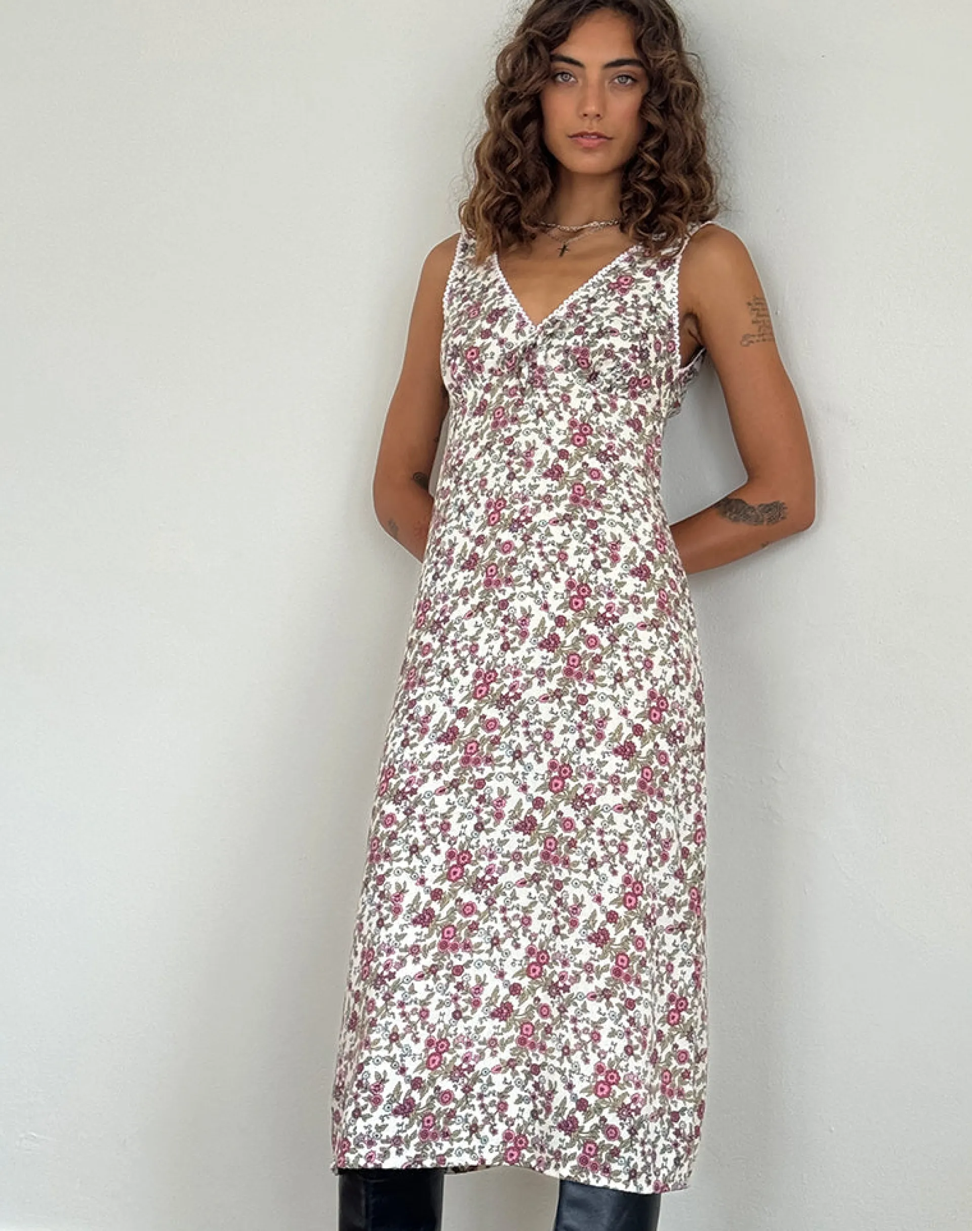 Motel Rocks Printed Dresses | Day Dresses-Lavisha Midi Dress in Vintage Bloom Ivory vintagebloomivory