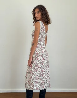 Motel Rocks Printed Dresses | Day Dresses-Lavisha Midi Dress in Vintage Bloom Ivory vintagebloomivory