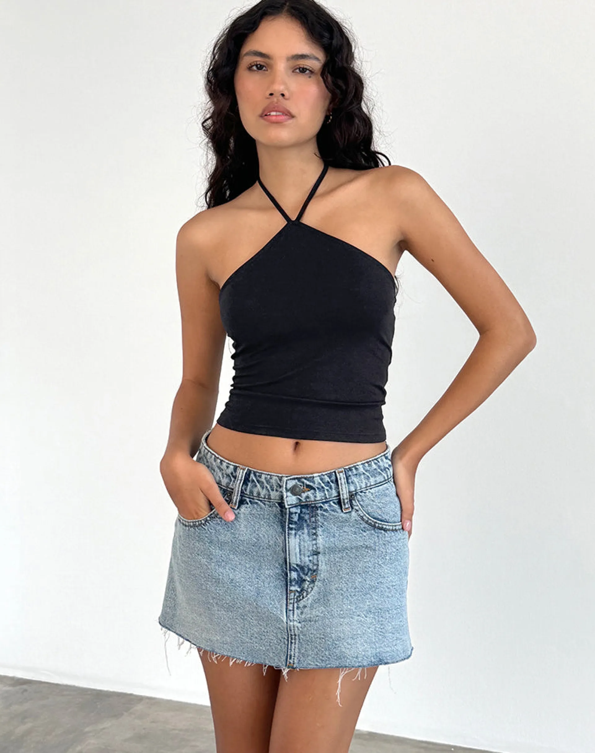 Motel Rocks Basics | Basic Tops-Layti Halterneck Basic Top in Black