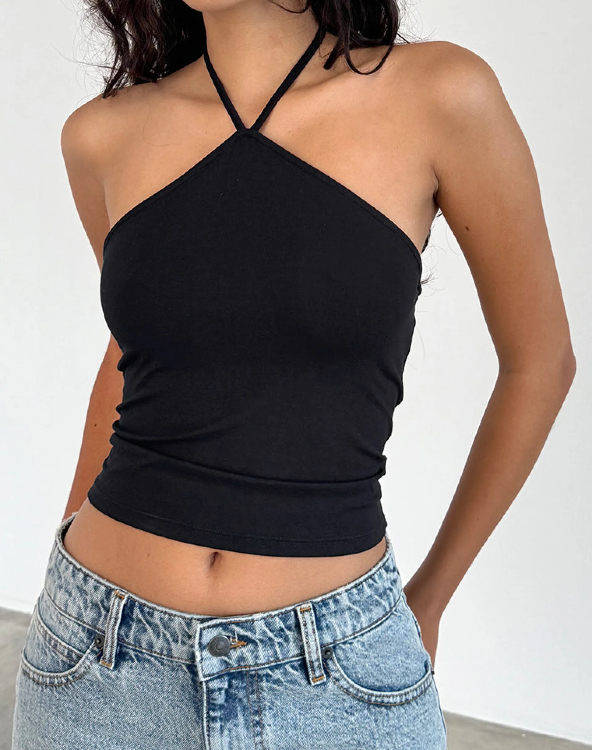Motel Rocks Basics | Basic Tops-Layti Halterneck Basic Top in Black