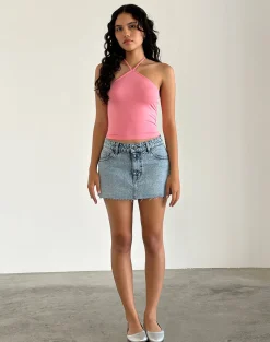 Motel Rocks Basic Tops | Halterneck Tops-Layti Halterneck Top in Pink