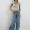 Motel Rocks Printed Tops-Laz Top in Pretty Petal Green PrettyPetalGreen