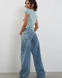 Motel Rocks Printed Tops-Laz Top in Pretty Petal Green PrettyPetalGreen