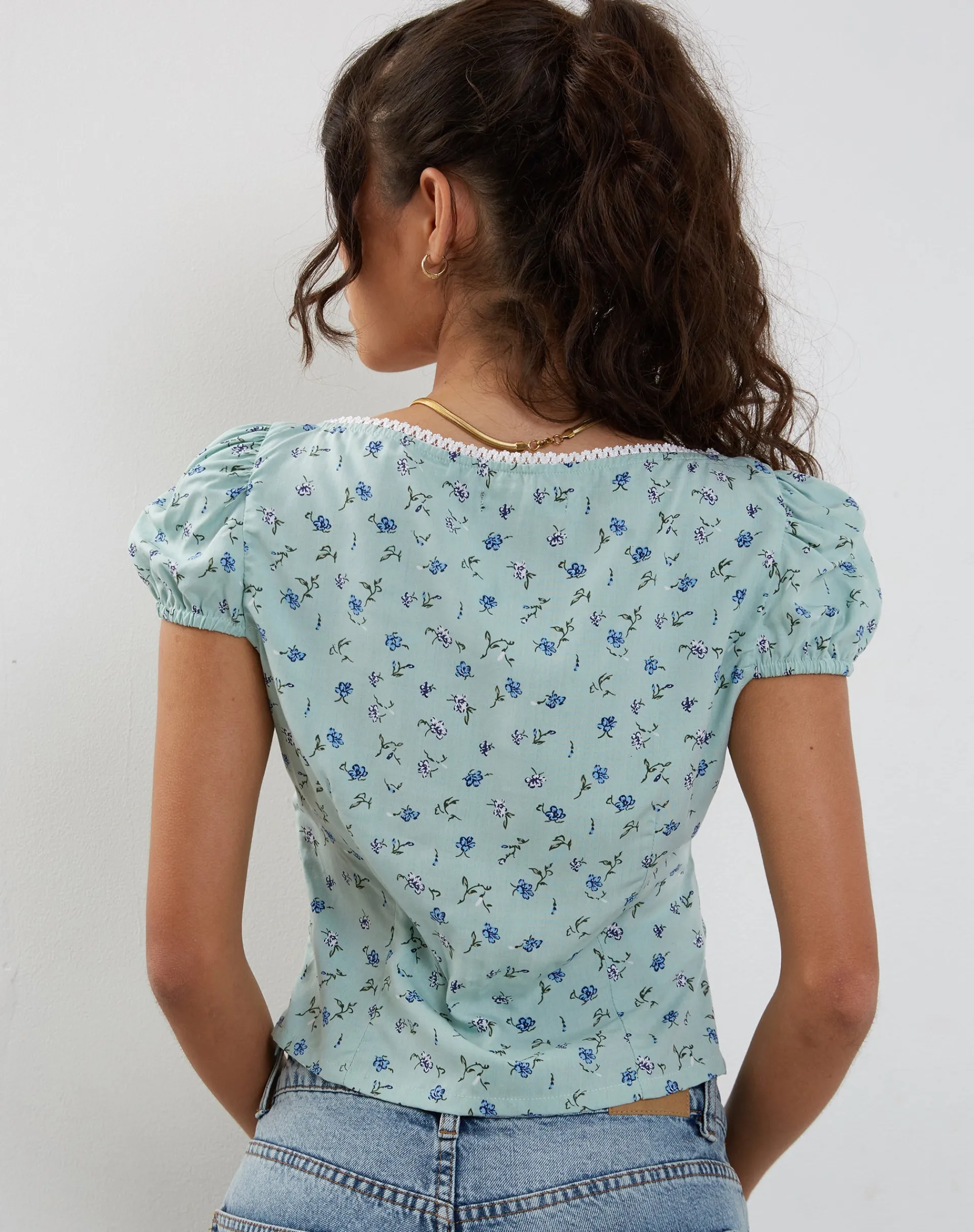 Motel Rocks Printed Tops-Laz Top in Pretty Petal Green PrettyPetalGreen
