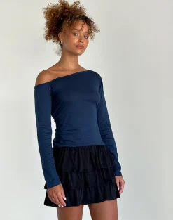 Motel Rocks Basics | Basic Tops-Ledez Asym Slouchy Top in Navy Tissue NavyTissue