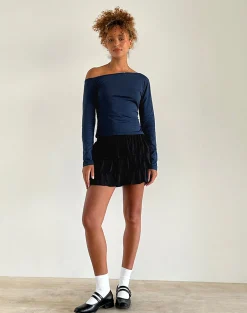 Motel Rocks Basics | Basic Tops-Ledez Asym Slouchy Top in Navy Tissue NavyTissue