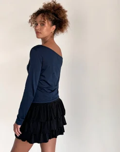 Motel Rocks Basics | Basic Tops-Ledez Asym Slouchy Top in Navy Tissue NavyTissue