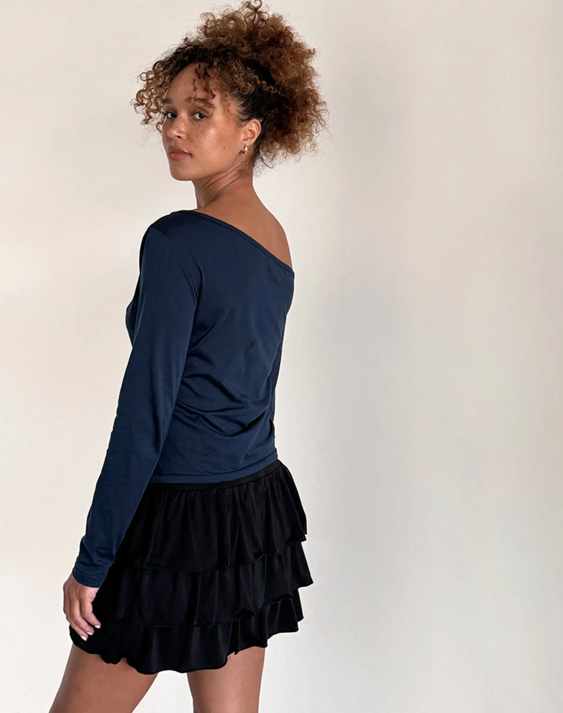 Motel Rocks Basics | Basic Tops-Ledez Asym Slouchy Top in Navy Tissue NavyTissue