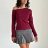 Motel Rocks Long Sleeve Tops-Ledez Asymmetric Slouchy Top in Burgundy Tissue BurgundyTissue