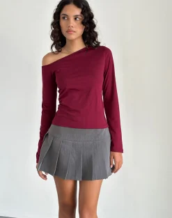 Motel Rocks Long Sleeve Tops-Ledez Asymmetric Slouchy Top in Burgundy Tissue BurgundyTissue