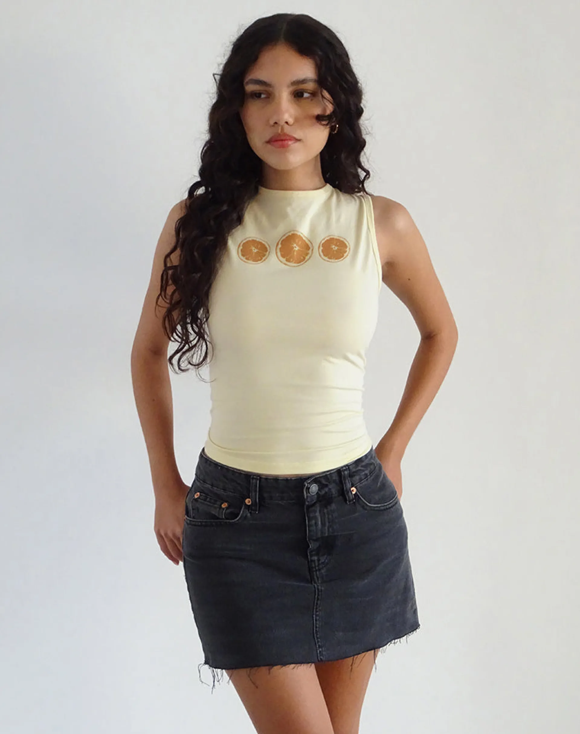 Motel Rocks Basics | Basic Tops-Leen Tank Top in Buttermilk Oranges ButtermilkOranges