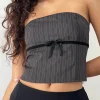 Motel Rocks Printed Tops | Bandeau Tops-Leggy Tube Top in Grey Pinstripe GreyPinstripe