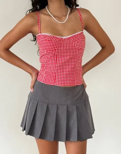 Motel Rocks Strappy Tops | Going Out Tops-Leif Cami Top in Red Gingham RedGingham