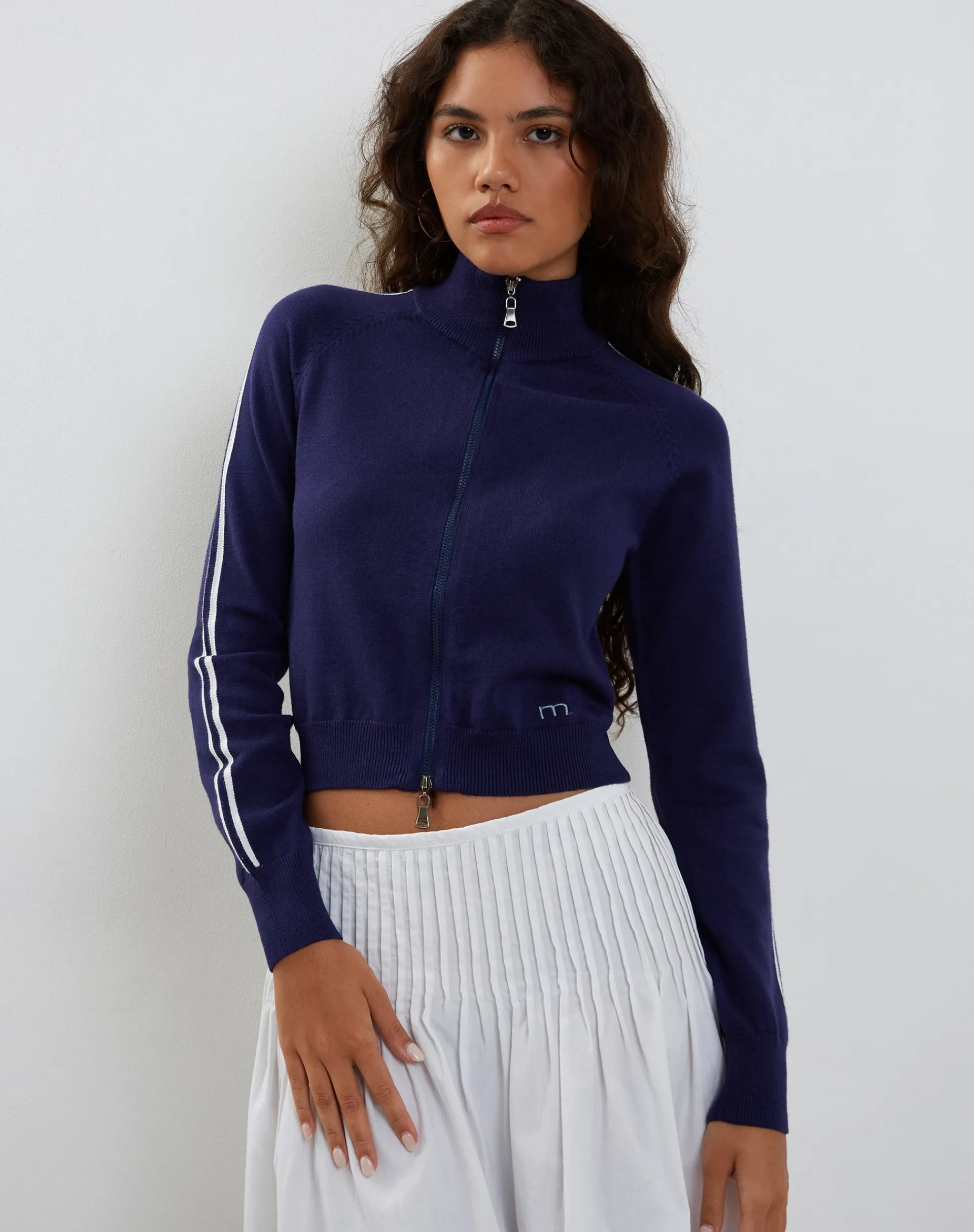 Motel Rocks Jackets-Lennon Knitted Jacket in Navy with White Stripe NavywithWhiteStripe