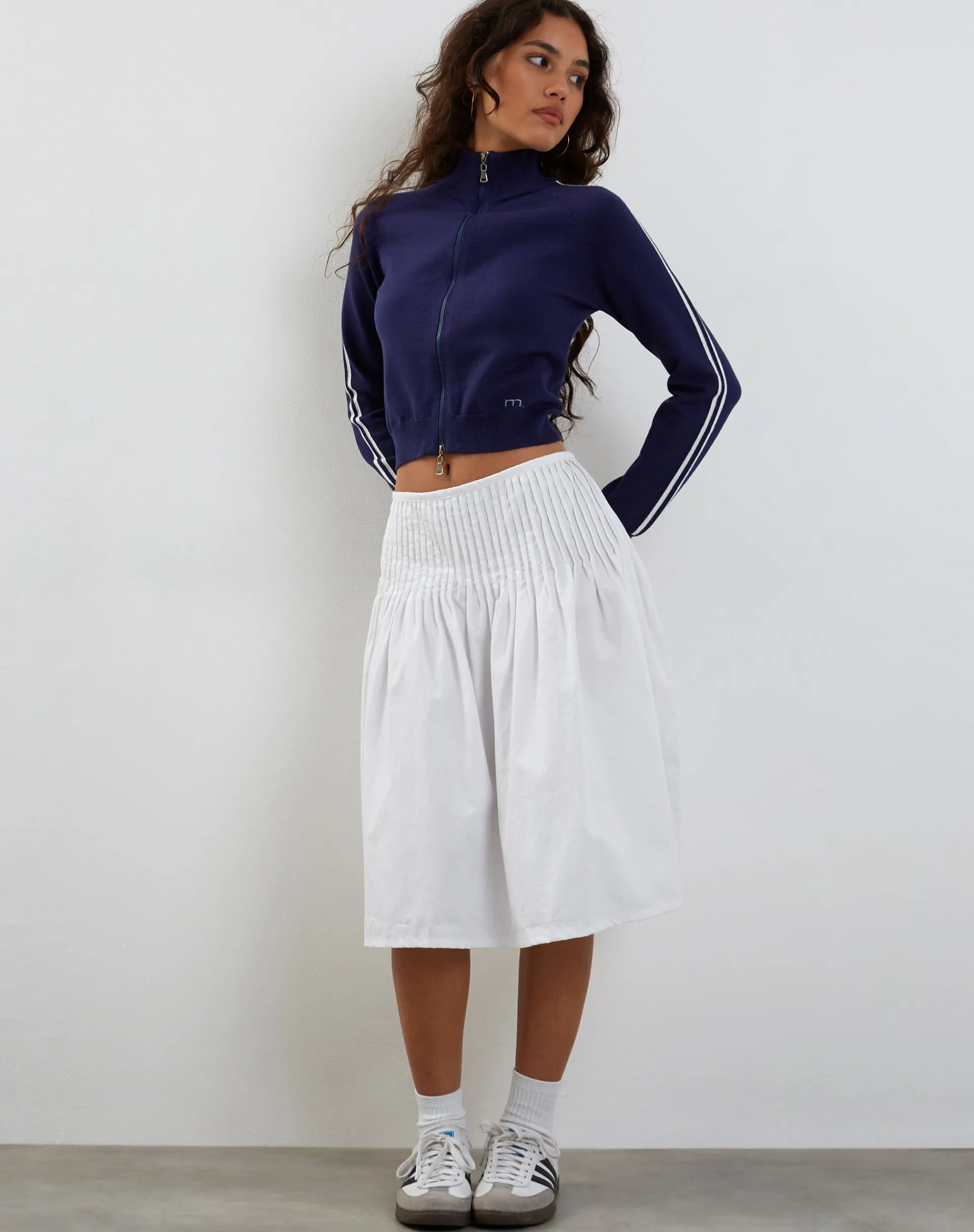 Motel Rocks Jackets-Lennon Knitted Jacket in Navy with White Stripe NavywithWhiteStripe