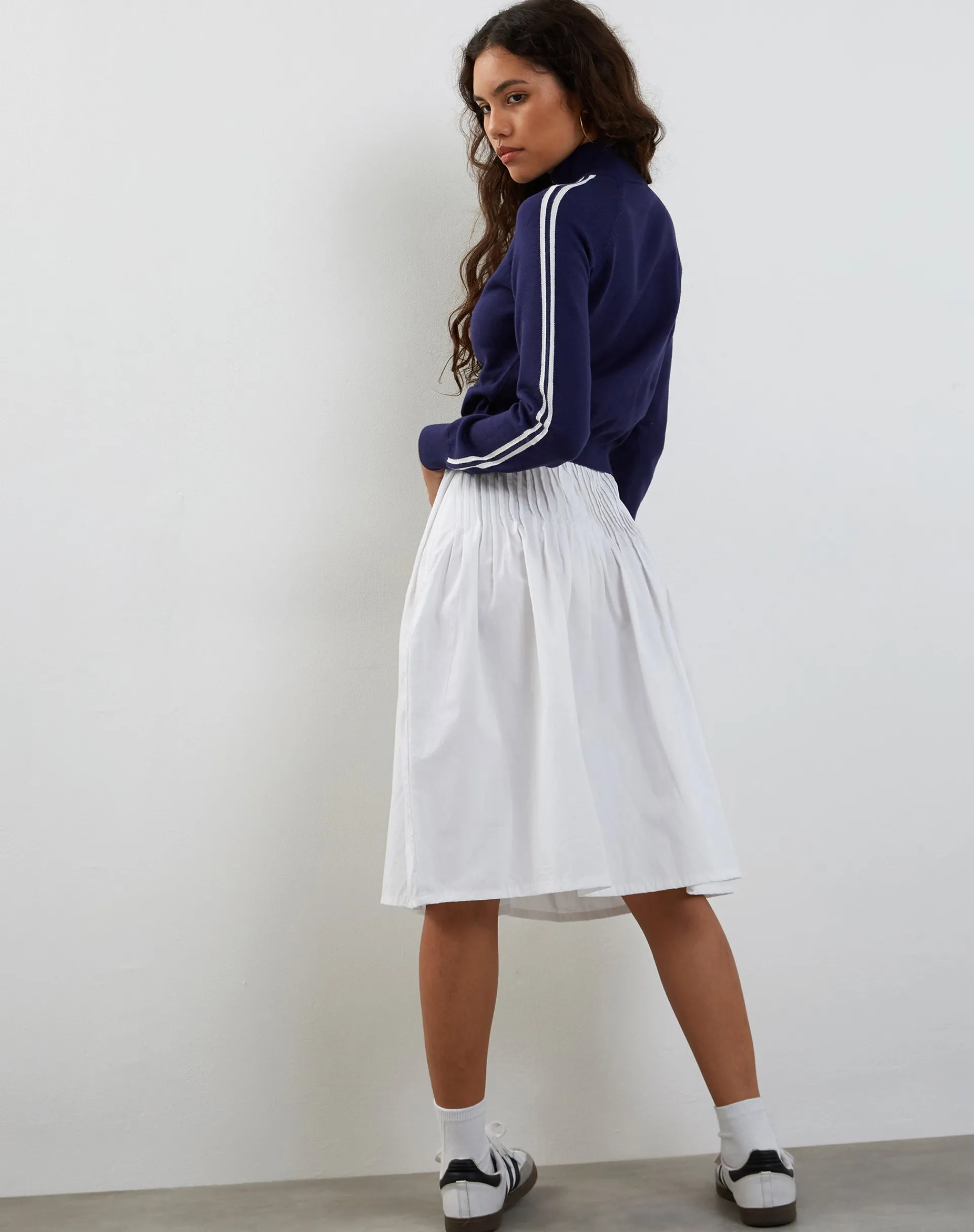 Motel Rocks Jackets-Lennon Knitted Jacket in Navy with White Stripe NavywithWhiteStripe