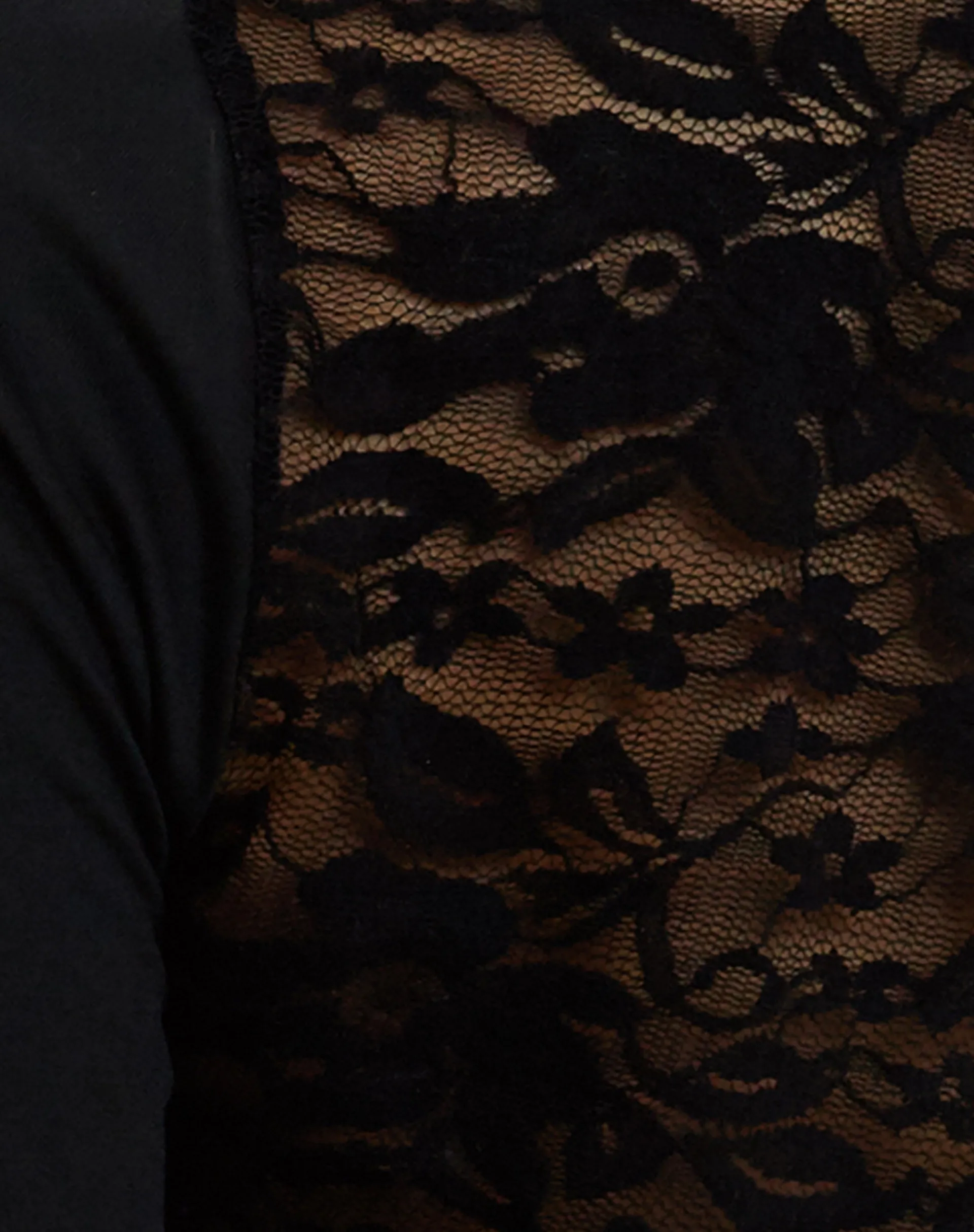 Motel Rocks Long Sleeve Tops | Lace Tops-Lenny Lace Shrug Top in Slinky Black with Black Lace Trim