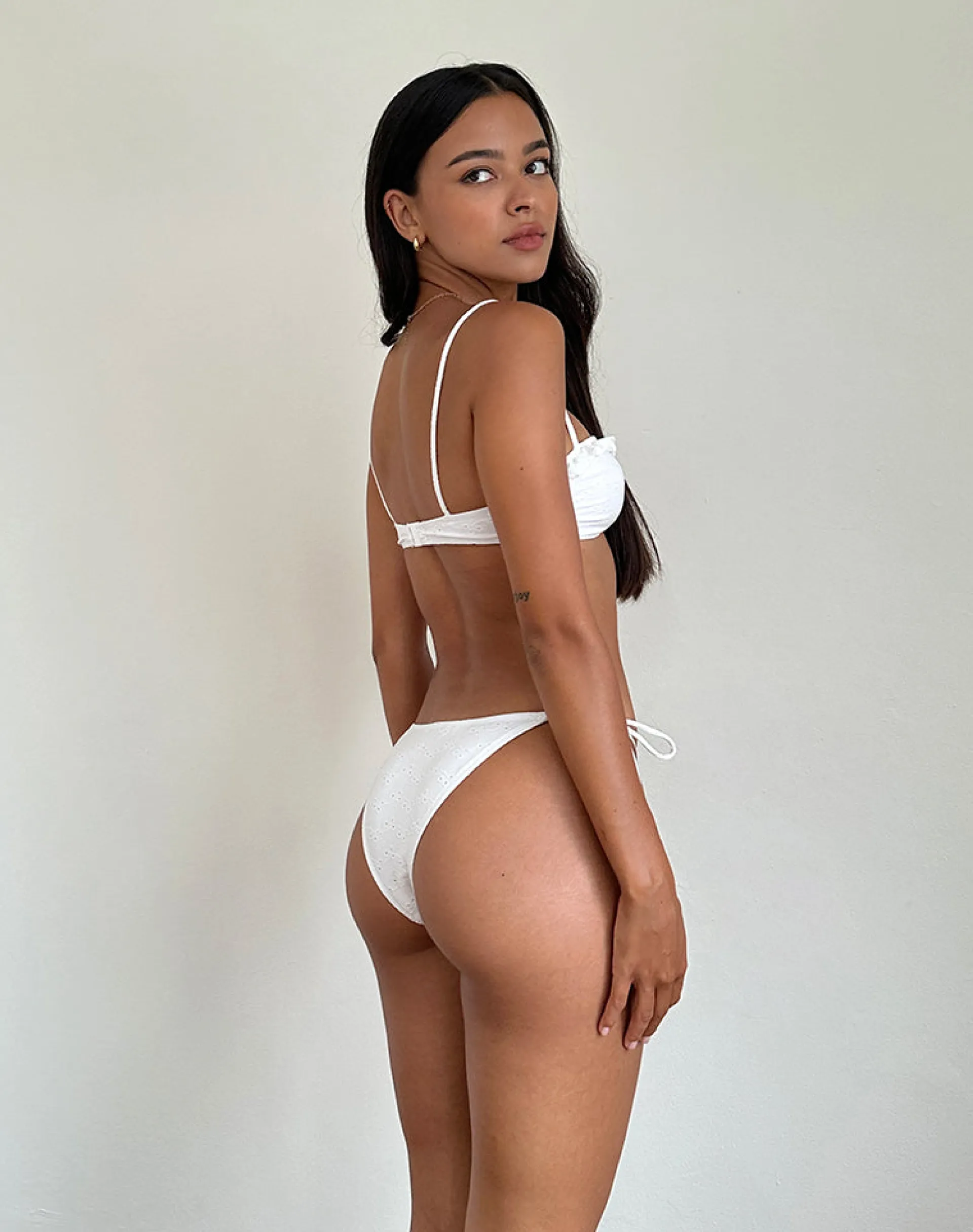 Motel Rocks Swimwear-Lentra Bikini Bottom with Frill in Broderie White BroderieWhite