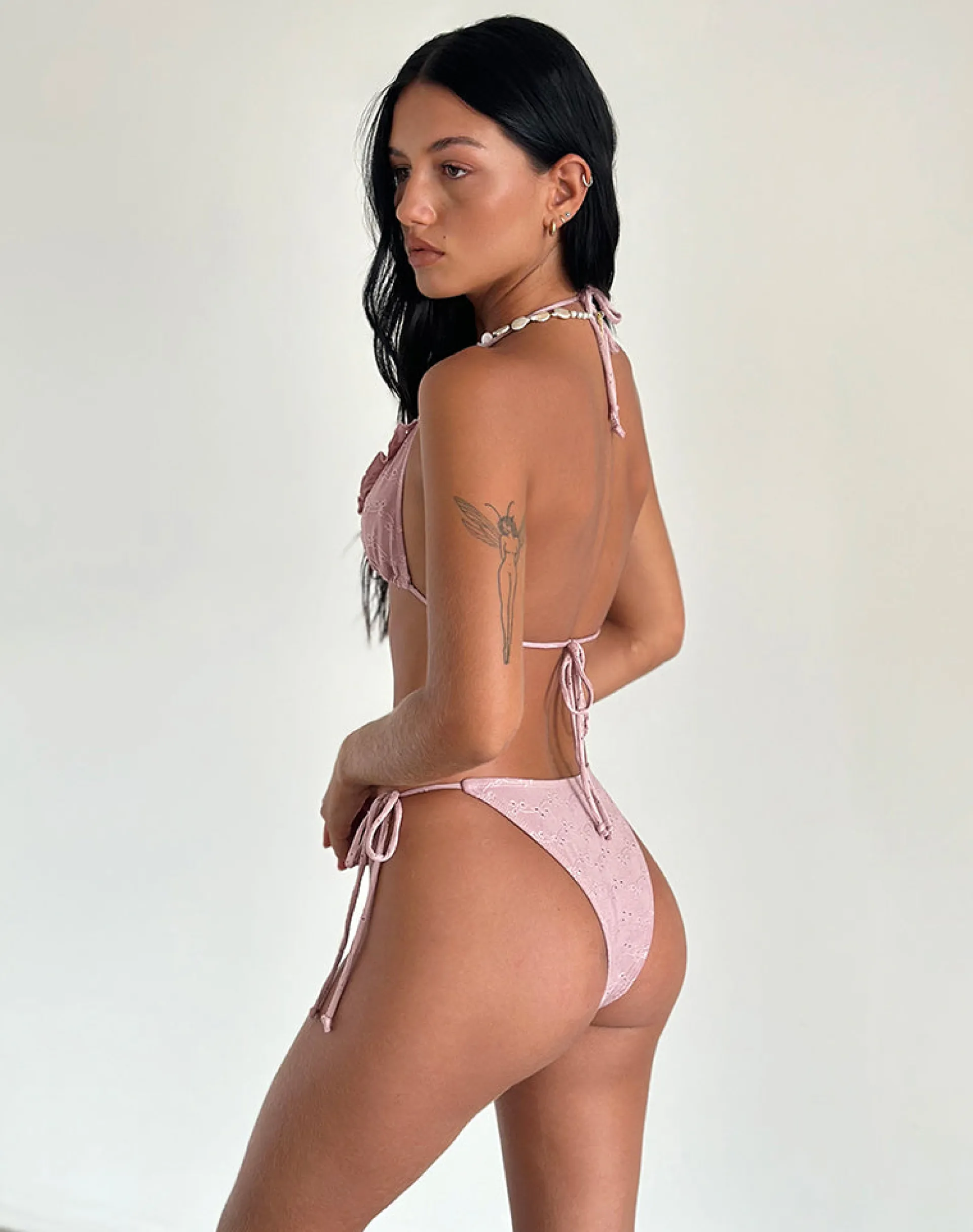 Motel Rocks Swimwear-Lentra Ruffle Bikini Bottoms in Broderie Blush Pink BroderieBlushPink