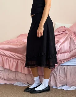 Motel Rocks A Line Skirts | Midi Skirts-Lenuta Chiffon Midi Skirt in Black