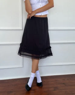 Motel Rocks A Line Skirts | Midi Skirts-Lenuta Chiffon Midi Skirt in Black