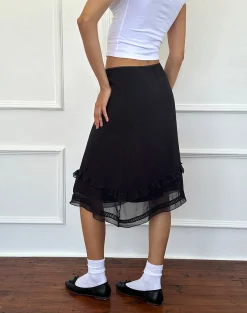 Motel Rocks A Line Skirts | Midi Skirts-Lenuta Chiffon Midi Skirt in Black
