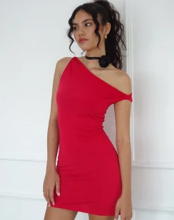 Motel Rocks Bodycon Dresses | Party Dresses-Leona Twist Sleeve Mini Dress in Red