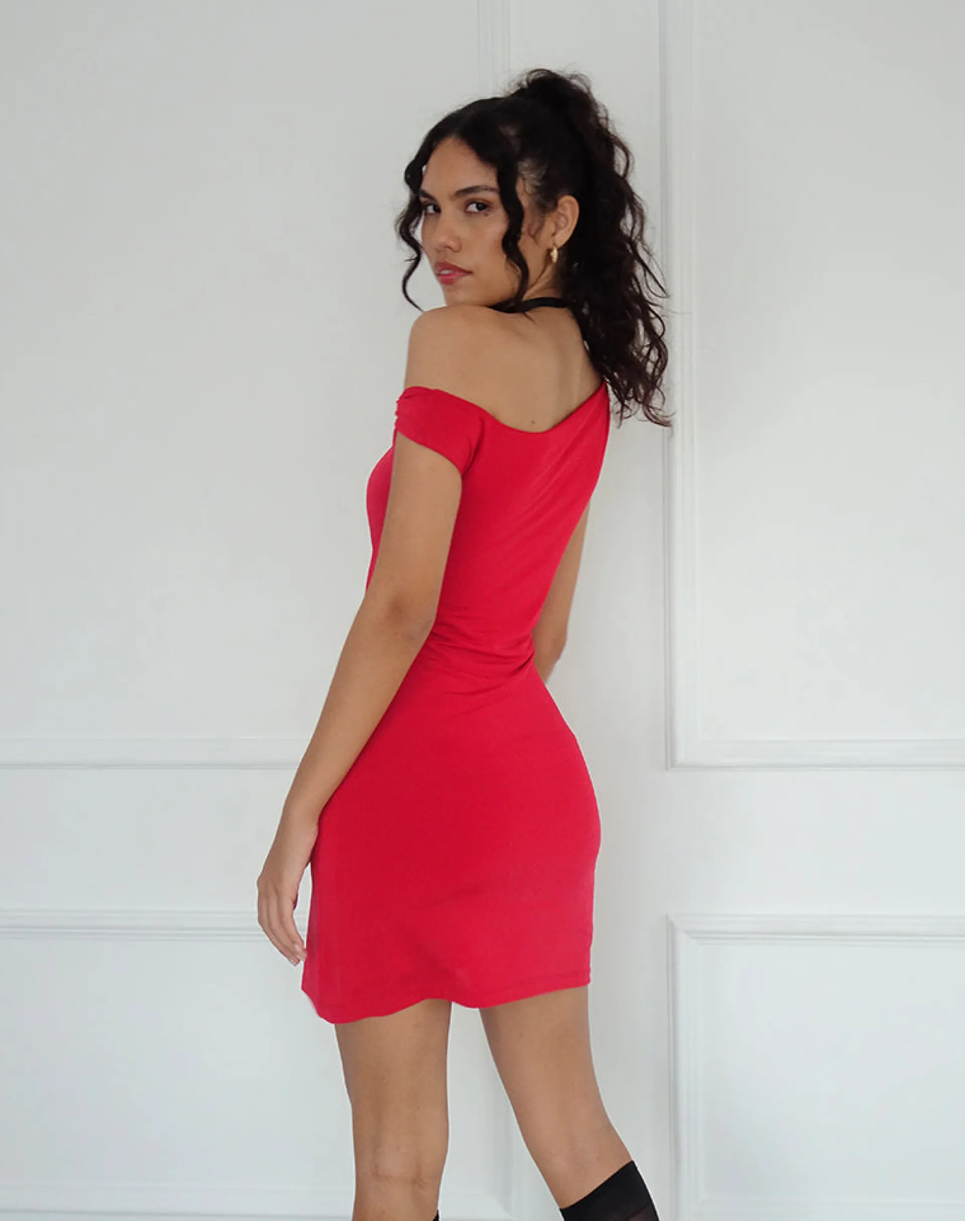 Motel Rocks Bodycon Dresses | Party Dresses-Leona Twist Sleeve Mini Dress in Red