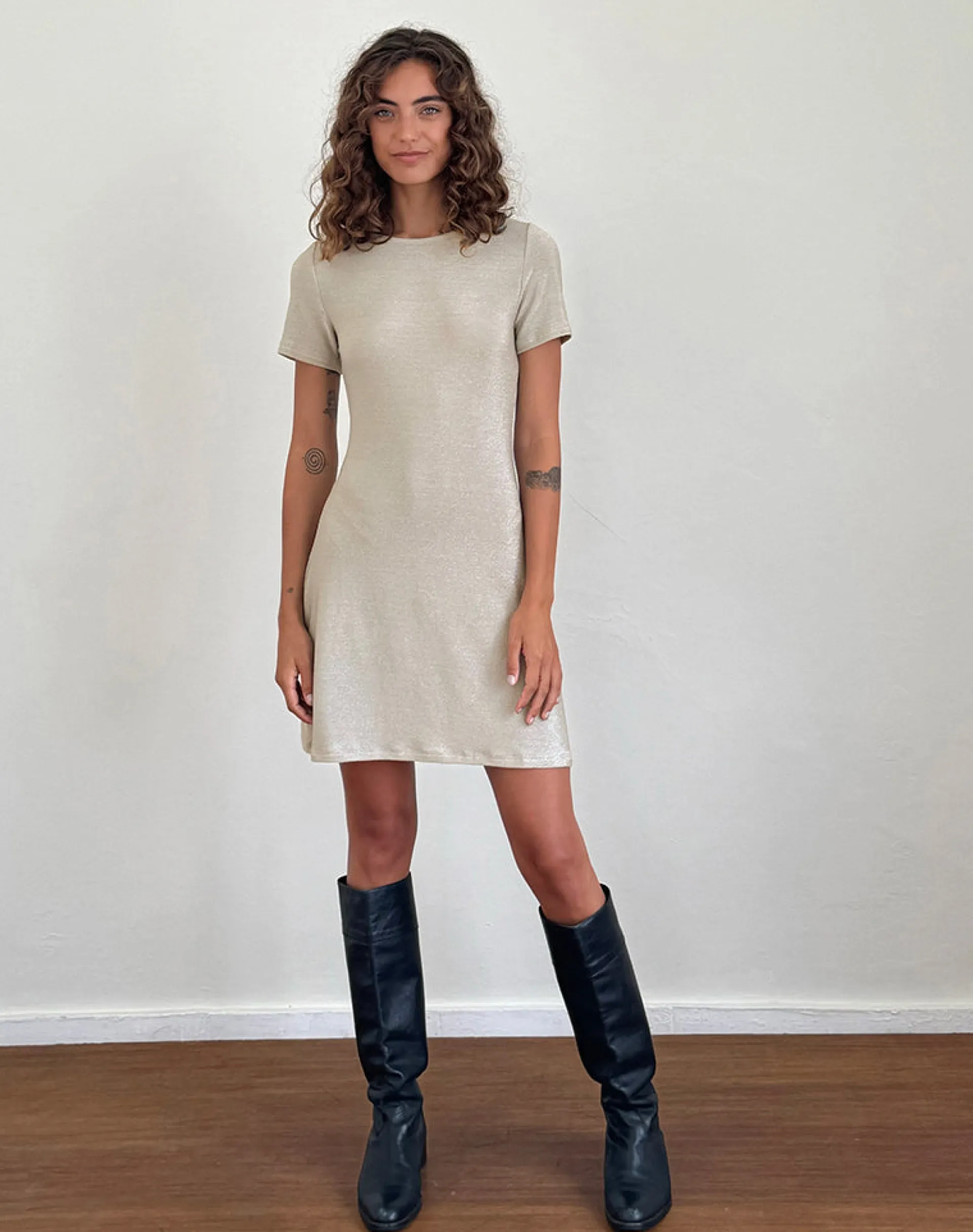 Motel Rocks Day Dresses | Mini Dresses-Leora Mini Dress in Silver Mink