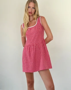 Motel Rocks Basics | Day Dresses-Leshi Mini Dress in Red Gingham
