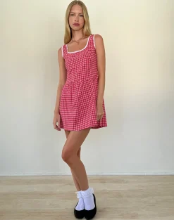 Motel Rocks Basics | Day Dresses-Leshi Mini Dress in Red Gingham