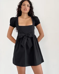Motel Rocks Day Dresses | Little Black Dresses-Leshiana Mini Dress in Poplin Black poplinblack
