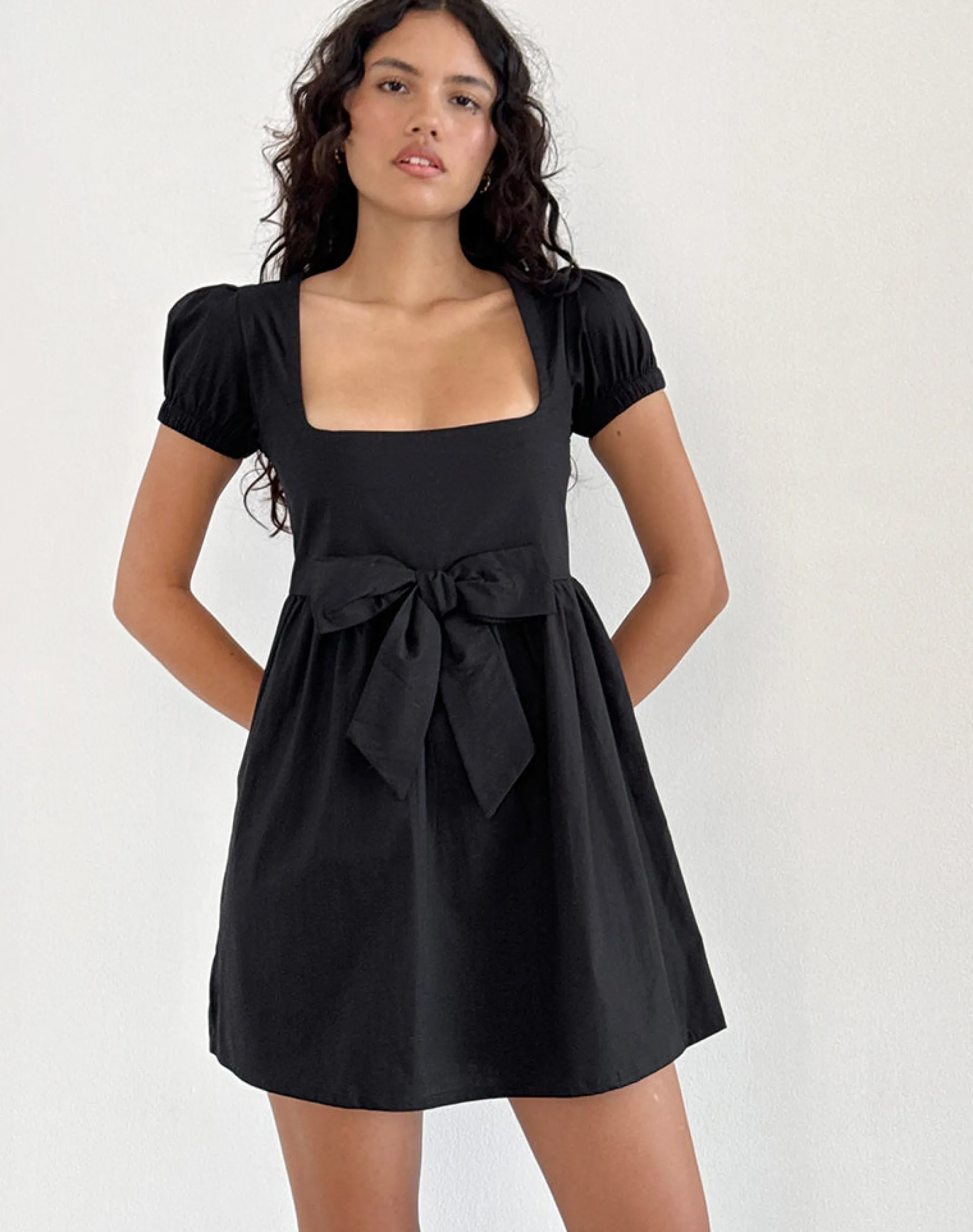 Motel Rocks Day Dresses | Little Black Dresses-Leshiana Mini Dress in Poplin Black poplinblack