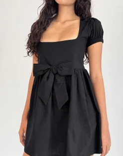 Motel Rocks Day Dresses | Little Black Dresses-Leshiana Mini Dress in Poplin Black poplinblack