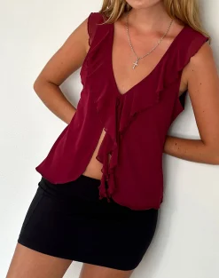 Motel Rocks Strappy Tops | Going Out Tops-Leviosa Butterfly Top in Deep Burgundy DeepBurgundy