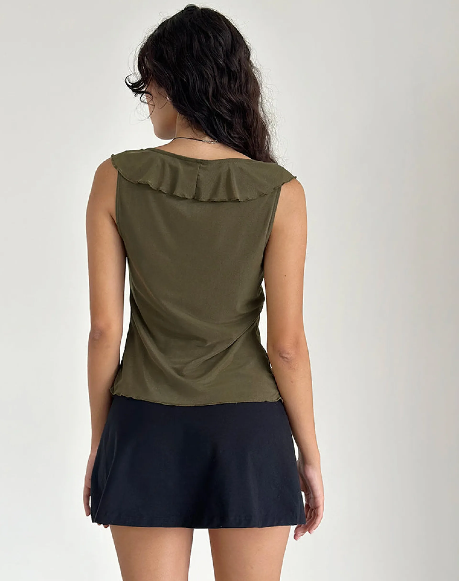 Motel Rocks Printed Tops | Strappy Tops-Leviosa Butterfly Top In Mesh Moss Green MeshMossGreen