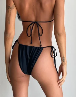 Motel Rocks Swimwear-Leyna Bikini Bottom in Black with Ivory Bow BlackwithIvoryBow