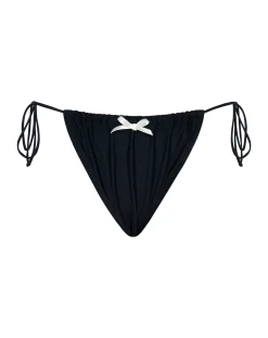 Motel Rocks Swimwear-Leyna Bikini Bottom in Black with Ivory Bow BlackwithIvoryBow