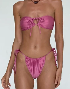 Motel Rocks Swimwear-Leyna Bikini Bottom in Mauve Shimmer MauveShimmer