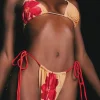 Motel Rocks Swimwear-Leyna Bikini Bottom in Orange Flower OrangeFlower