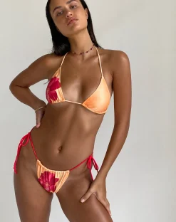 Motel Rocks Swimwear-Leyna Bikini Bottom in Orange Flower OrangeFlower