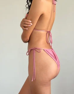 Motel Rocks Swimwear-Leyna Bikini Bottom in Pink Shimmer with Black Bow PinkShimmerwithBlackBow