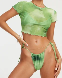 Motel Rocks Swimwear-Leyna Bikini Bottom in Watercolour Green WatercolourGreen