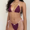 Motel Rocks Swimwear-Leyna Bow Bikini Bottom in Wine with Sakura Pink Binding WinewithSakuraPinkBinding