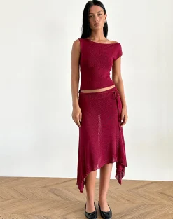 Motel Rocks Midi Skirts-Leysa Midi Skirt in Sheer Knit Red