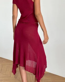 Motel Rocks Midi Skirts-Leysa Midi Skirt in Sheer Knit Red