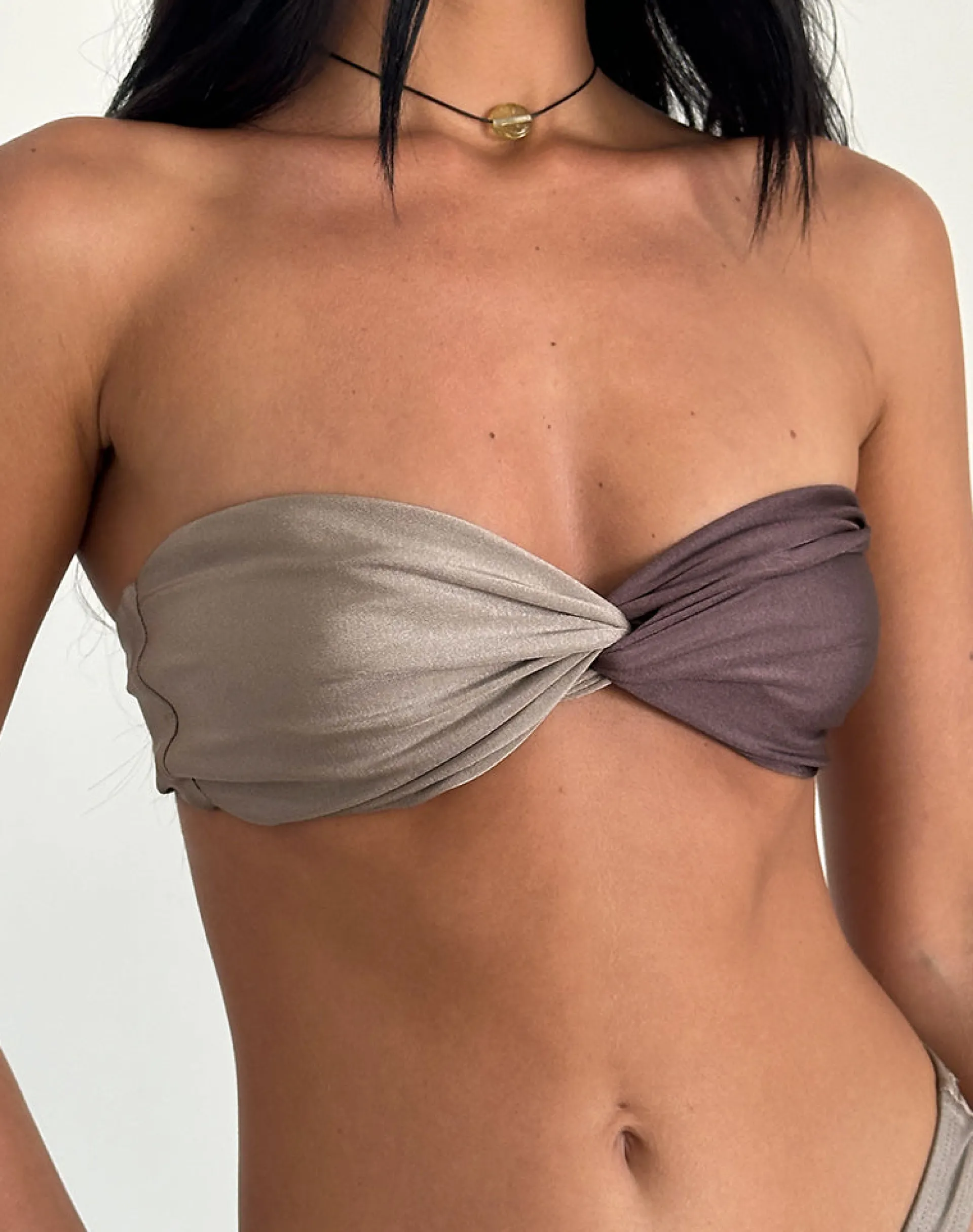 Motel Rocks Swimwear-Linda Twist Bikini Top in Latte Espresso LatteEspresso