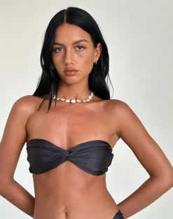 Motel Rocks Swimwear-Linda Twist Bikini Top in Dark Grey DarkGrey