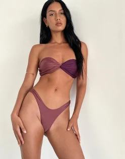 Motel Rocks Swimwear-Linda Twist Bikini Top in Deep Mauve Plum DeepMauvePlum
