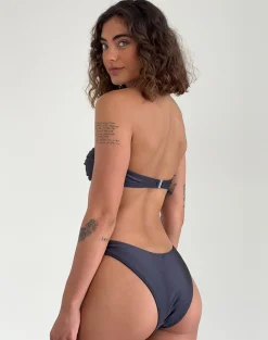 Motel Rocks Swimwear-Linda Twist Bikini Top in Dark Grey DarkGrey